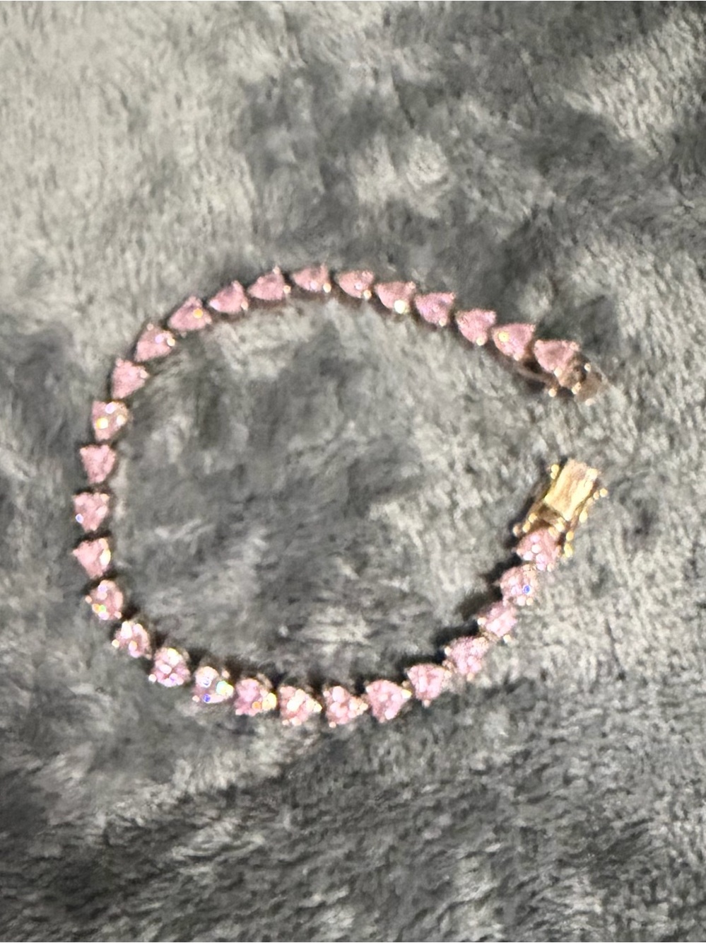 Pink Heart Crystal Tennis Bracelet - Gold Tone